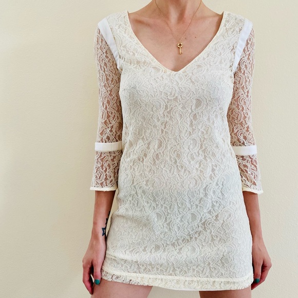 French Connection Lace 3/4 Bell Sleeves Mini Dress - Picture 1 of 8